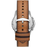 FOSSIL FS5914 FB-01 STAINLESS STEEL QUARTZ BLUE DIAL CHRONOGRAPH BROWN LEATHER MEN'S WATCH