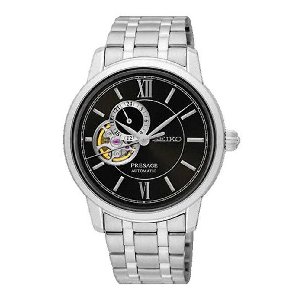 SEIKO PRESAGE SSA367J1 AUTOMATIC OPEN HEART BLACK STAINLESS STEEL MEN'S SILVER WATCH - H2 Hub Watches