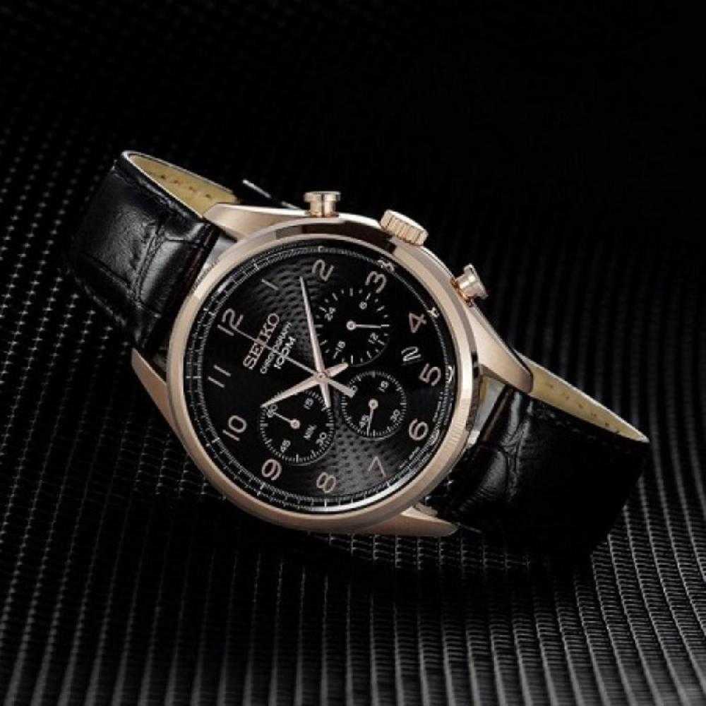 SEIKO GENERAL SSB296P1 CHRONOGRAPH MEN'S BLACK LEATHER STRAP WATCH - H2 Hub Watches