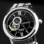 SEIKO PRESAGE SSA367J1 AUTOMATIC OPEN HEART BLACK STAINLESS STEEL MEN'S SILVER WATCH - H2 Hub Watches