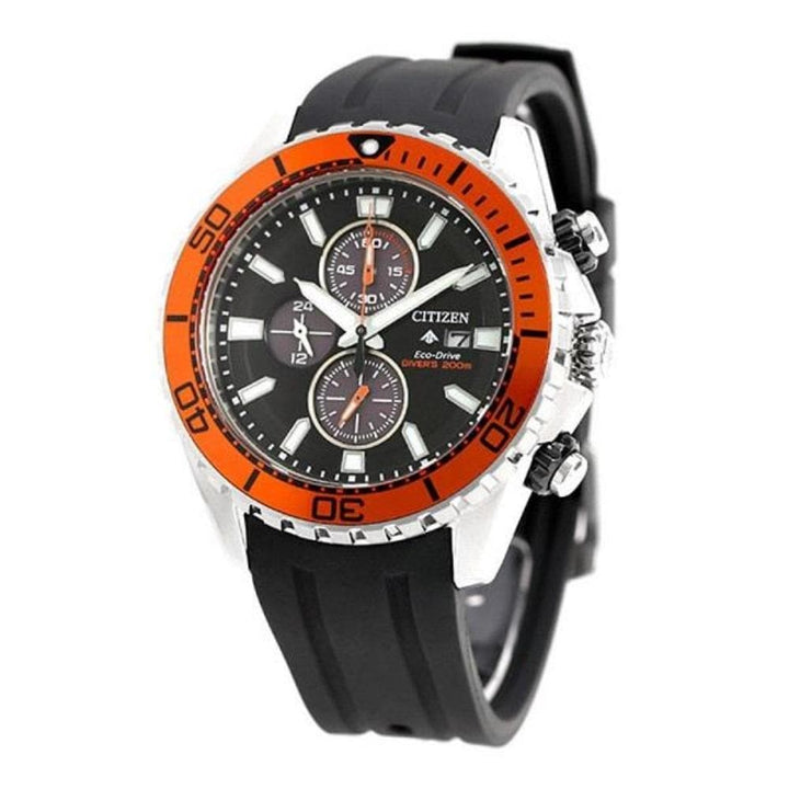 CITIZEN CA0718-13E PROMASTER MARINE CHRONOGRAPH SILVER STAINLESS STEEL BLACK SILICONE STRAP MEN'S WATCH - H2 Hub Watches