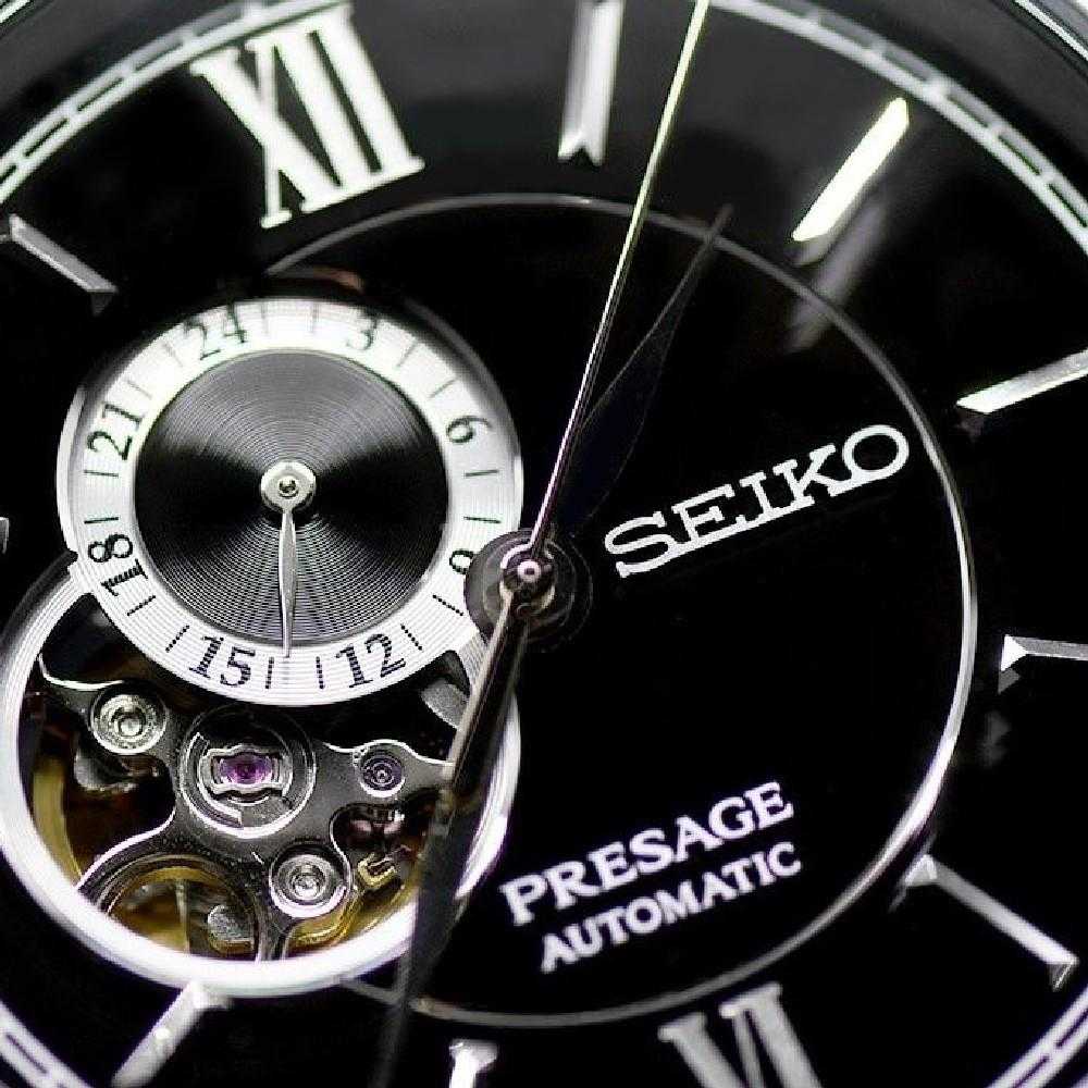SEIKO PRESAGE SSA367J1 AUTOMATIC OPEN HEART BLACK STAINLESS STEEL MEN'S SILVER WATCH - H2 Hub Watches