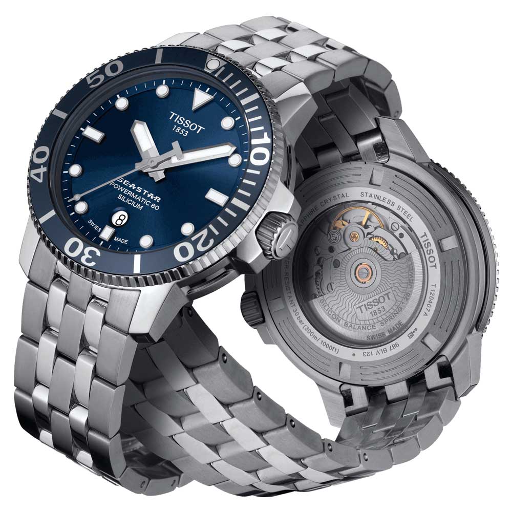 TISSOT T1204071104101 SEASTAR 1000 POWERMATIC 80 SILICIUM MEN'S WATCH - H2 Hub Watches