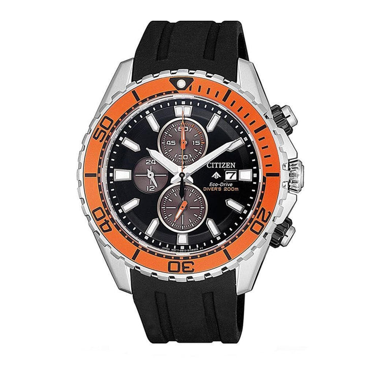 CITIZEN CA0718-13E PROMASTER MARINE CHRONOGRAPH SILVER STAINLESS STEEL BLACK SILICONE STRAP MEN'S WATCH - H2 Hub Watches