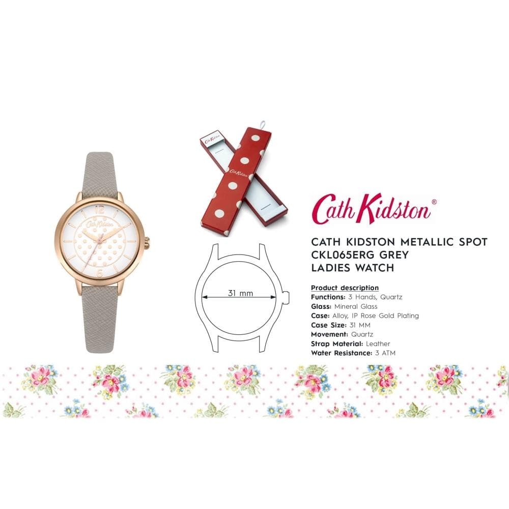 CATH KIDSTON QUARTZ METALLIC SPOT ROSE GOLD ALLOY CKL065ERG GREY LEATHER STRAP LADIES WATCH - H2 Hub Watches