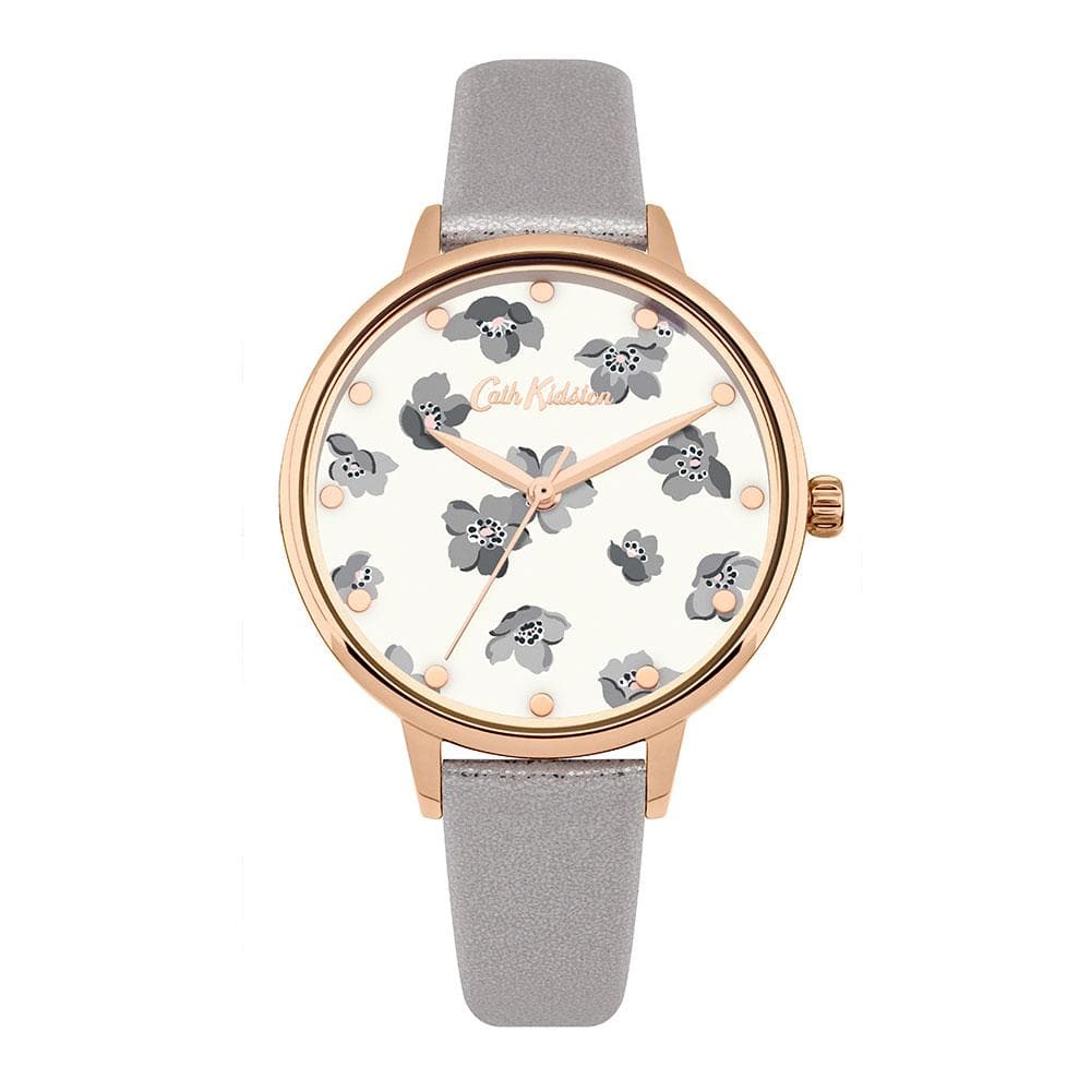 CATH KIDSTON GROVE DITSY ROSE GOLD ALLOY CKL053ERG GREY METALLIC LEATHER STRAP LADIES WATCH - H2 Hub Watches