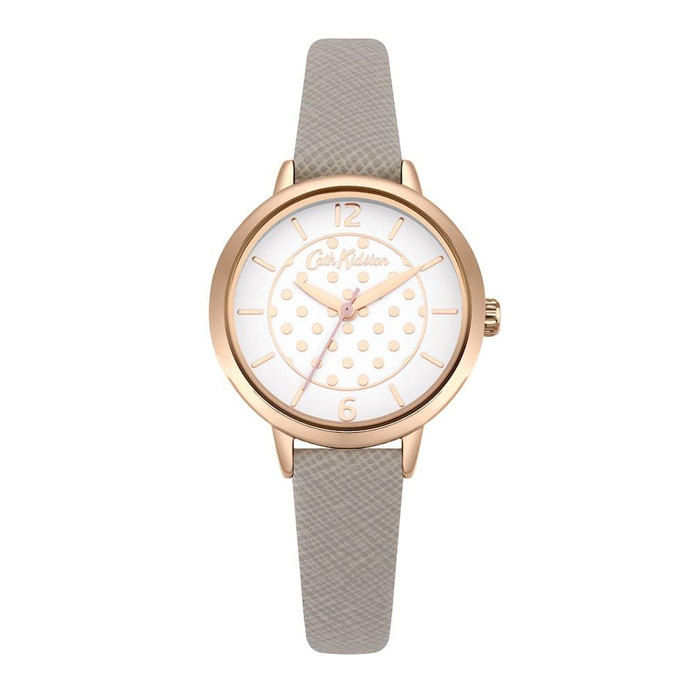 CATH KIDSTON QUARTZ METALLIC SPOT ROSE GOLD ALLOY CKL065ERG GREY LEATHER STRAP LADIES WATCH - H2 Hub Watches