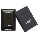 SLIM HIGH POLISH BLACK ZIPPO LOGO LIGHTER 28123ZL