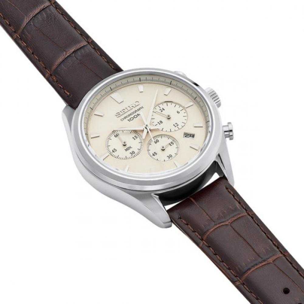 SEIKO GENERAL SSB293P1 CHRONOGRAPH MEN'S BROWN LEATHER STRAP WATCH - H2 Hub Watches
