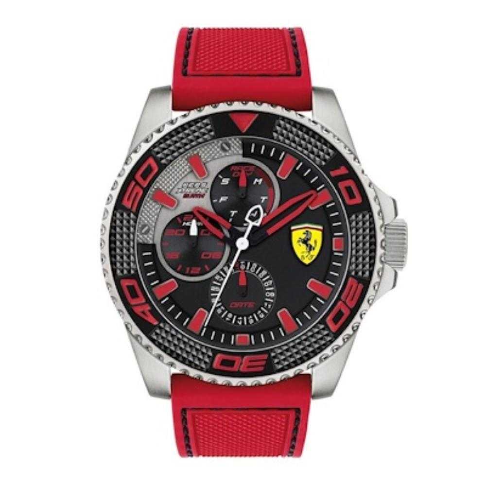 FERRARI KERS XTREME SILVER STAINLESS STEEL 0830469 RED SILICONE STRAP MEN'S WATCH - H2 Hub Watches