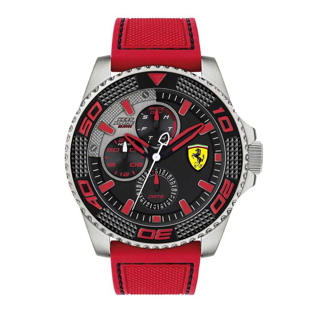 FERRARI KERS XTREME SILVER STAINLESS STEEL 0830469 RED SILICONE STRAP MEN'S WATCH - H2 Hub Watches