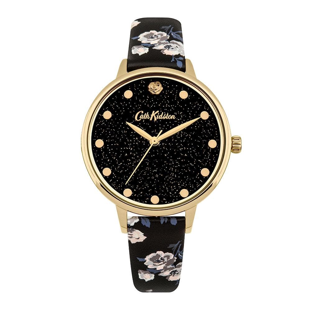 CATH KIDSTON QUARTZ GLITTERY ISLAND GOLD ALLOY CKL056BG BLACK PU STRAP LADIES WATCH - H2 Hub Watches