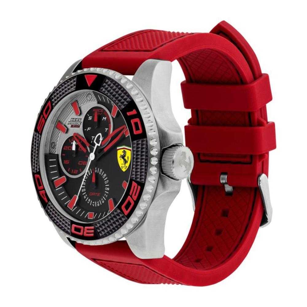 FERRARI KERS XTREME SILVER STAINLESS STEEL 0830469 RED SILICONE STRAP MEN'S WATCH - H2 Hub Watches