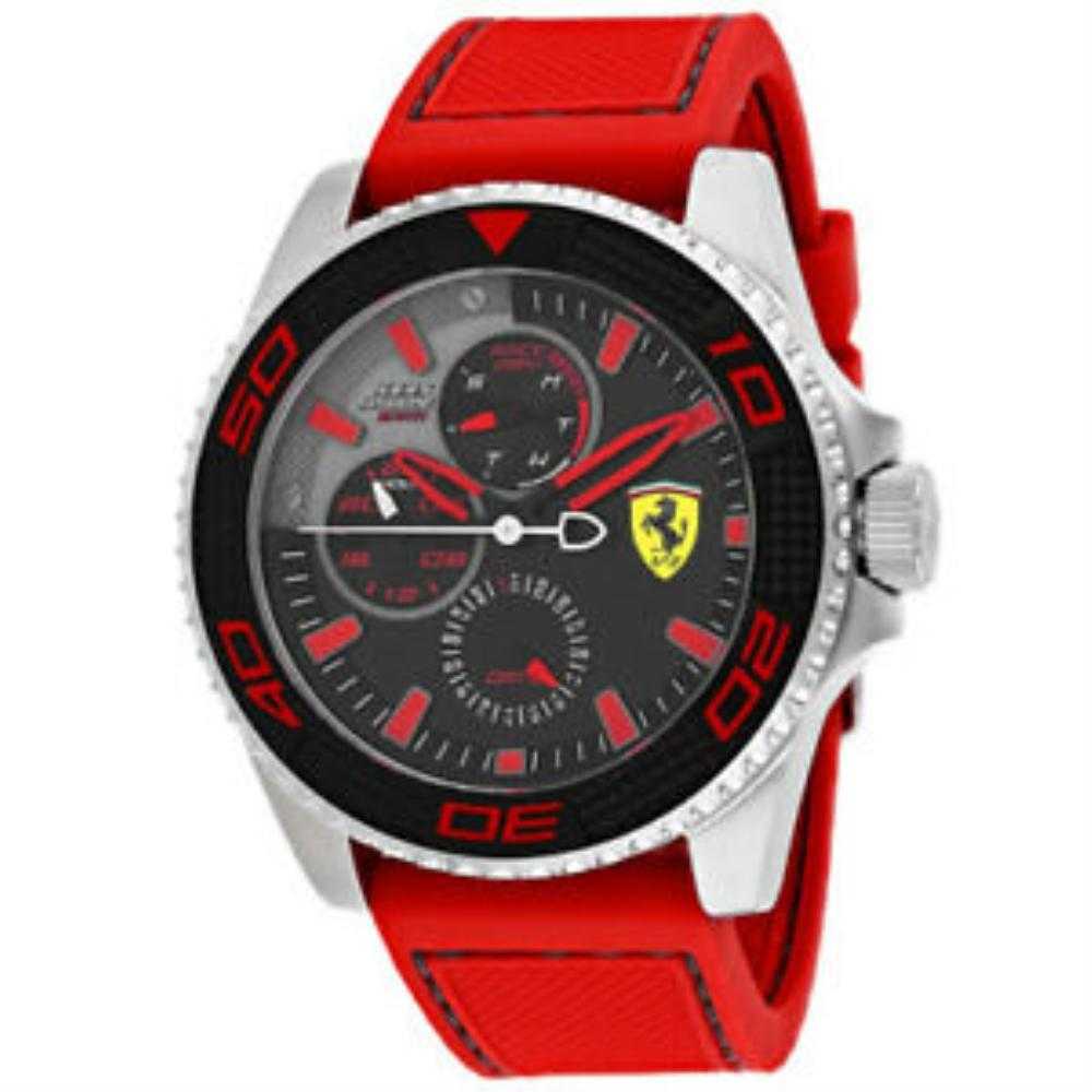 FERRARI KERS XTREME SILVER STAINLESS STEEL 0830469 RED SILICONE STRAP MEN'S WATCH - H2 Hub Watches