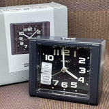 SEIKO QHE189KN QUIET SWEEP SNOOZE LIGHT LUMIBRITE METALLIC BLACK BESIDE BED ALARM CLOCK