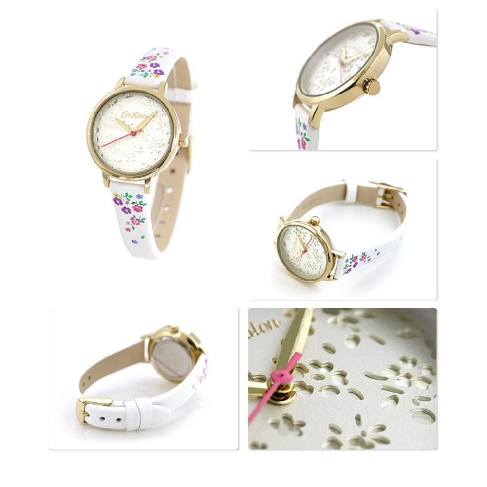 CATH KIDSTON LASER CUT HIGHGATE DITSY GOLD ALLOY CKL055WG CREAM PU STRAP LADIES WATCH - H2 Hub Watches