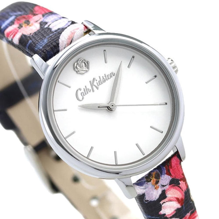CATH KIDSTON PAINTBOX FLOWERS SILVER ALLOY CKL064U NAVY LEATHER STRAP LADIES WATCH - H2 Hub Watches