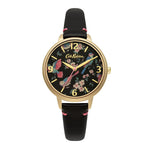 CATH KIDSTON QUARTZ BRITISH BIRDS GOLD ALLOY CKL001BG BLACK LEATHER STRAP LADIES WATCH - H2 Hub Watches