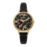 CATH KIDSTON QUARTZ BRITISH BIRDS GOLD ALLOY CKL001BG BLACK LEATHER STRAP LADIES WATCH - H2 Hub Watches