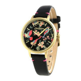 CATH KIDSTON QUARTZ BRITISH BIRDS GOLD ALLOY CKL001BG BLACK LEATHER STRAP LADIES WATCH - H2 Hub Watches