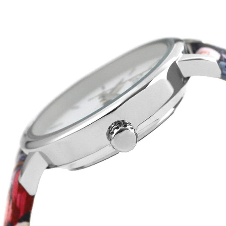 CATH KIDSTON PAINTBOX FLOWERS SILVER ALLOY CKL064U NAVY LEATHER STRAP LADIES WATCH - H2 Hub Watches