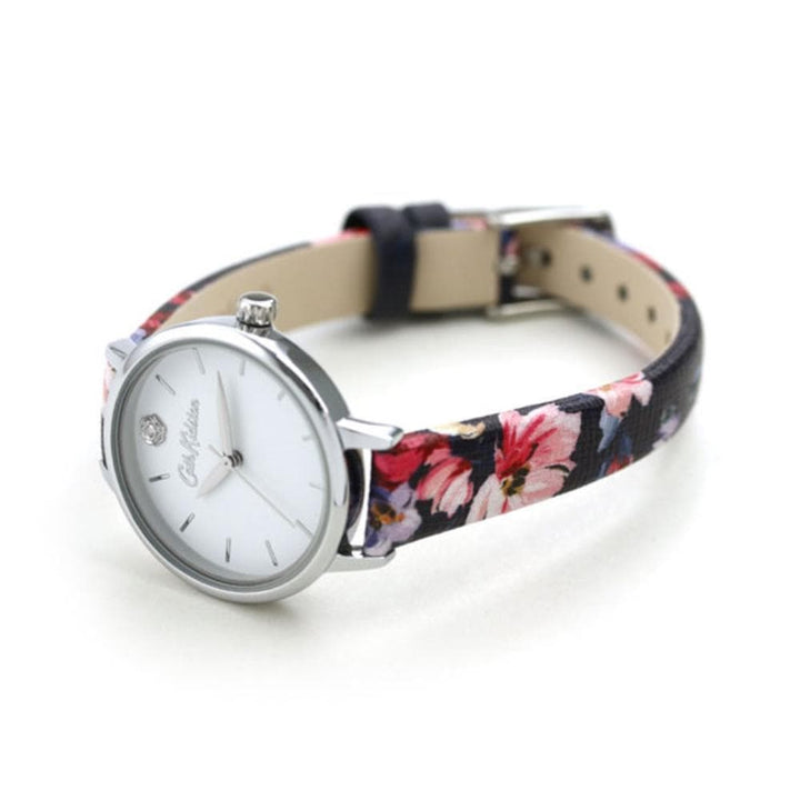 CATH KIDSTON PAINTBOX FLOWERS SILVER ALLOY CKL064U NAVY LEATHER STRAP LADIES WATCH - H2 Hub Watches