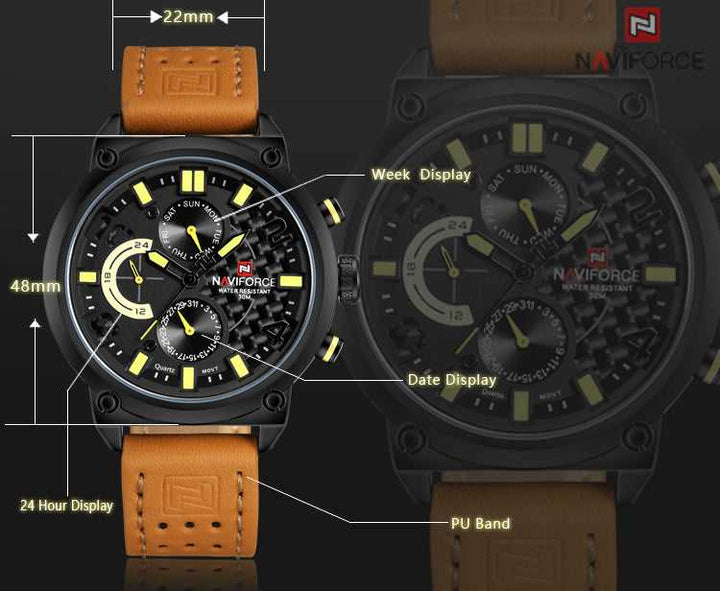 NAVIFORCE NF9068L B/Y/BN MEN'S CHRONOGRAPH WATCH - H2 Hub Watches