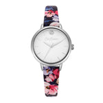 CATH KIDSTON PAINTBOX FLOWERS SILVER ALLOY CKL064U NAVY LEATHER STRAP LADIES WATCH - H2 Hub Watches
