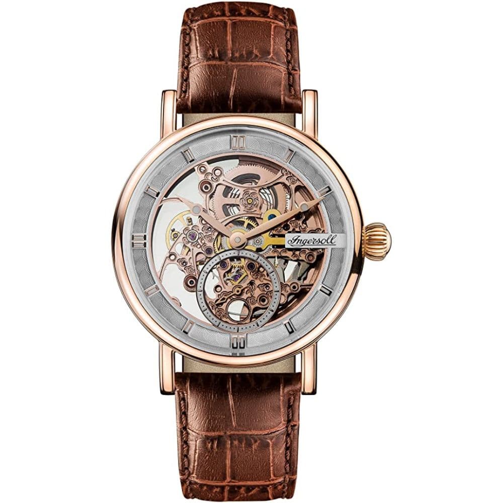 Ingersoll The Herald Automatic Gold Stainless Steel I00401 Brown Leather Strap Men's Watch - H2 Hub Watches