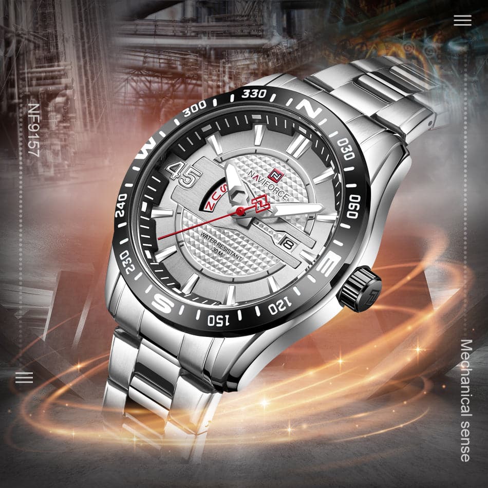 NAVIFORCE ANALOG NF9157 S/W STAINLESS STEEL QUARTZ MEN'S WATCH - H2 Hub Watches