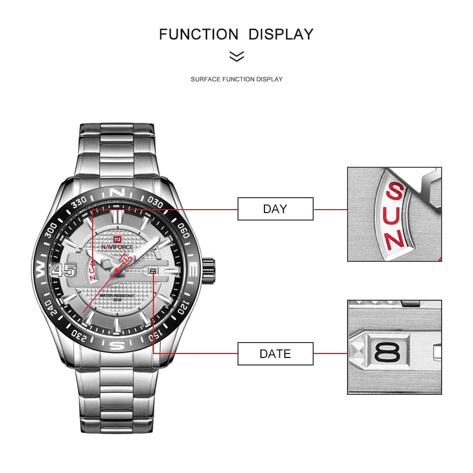 NAVIFORCE ANALOG NF9157 S/W STAINLESS STEEL QUARTZ MEN'S WATCH - H2 Hub Watches