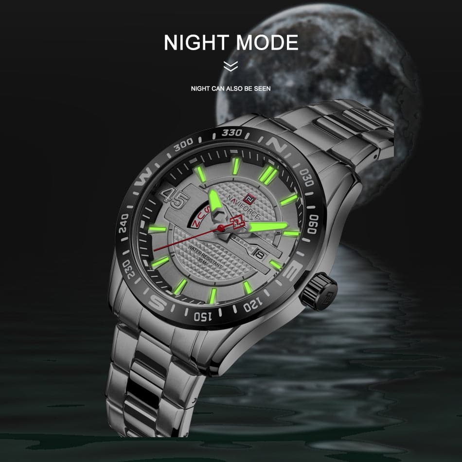 NAVIFORCE ANALOG NF9157 S/W STAINLESS STEEL QUARTZ MEN'S WATCH - H2 Hub Watches