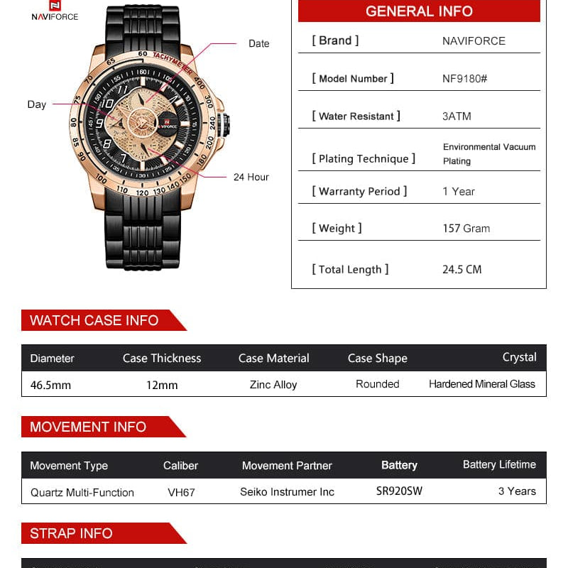 NAVIFORCE NF9180 RG/B/B MEN'S WATCH - H2 Hub Watches
