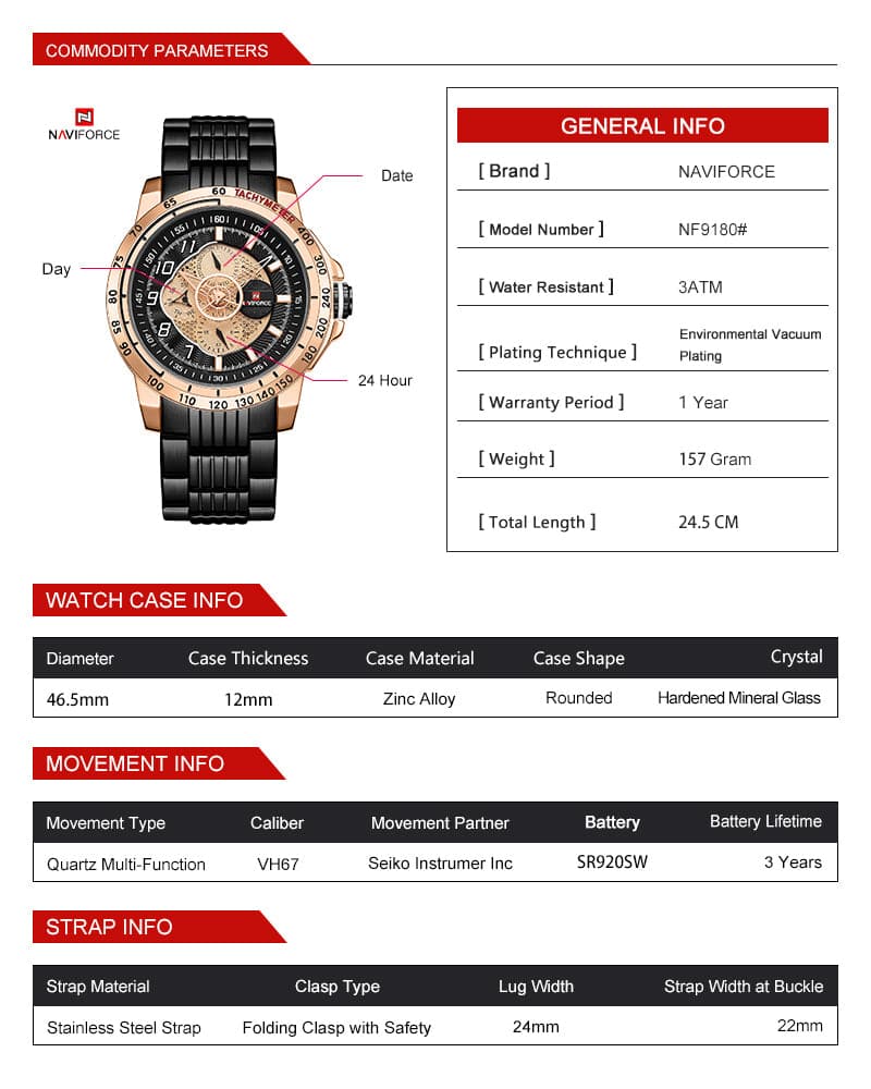 NAVIFORCE NF9180 RG/B/B MEN'S WATCH - H2 Hub Watches