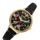 CATH KIDSTON QUARTZ BRITISH BIRDS GOLD ALLOY CKL001BG BLACK LEATHER STRAP LADIES WATCH - H2 Hub Watches