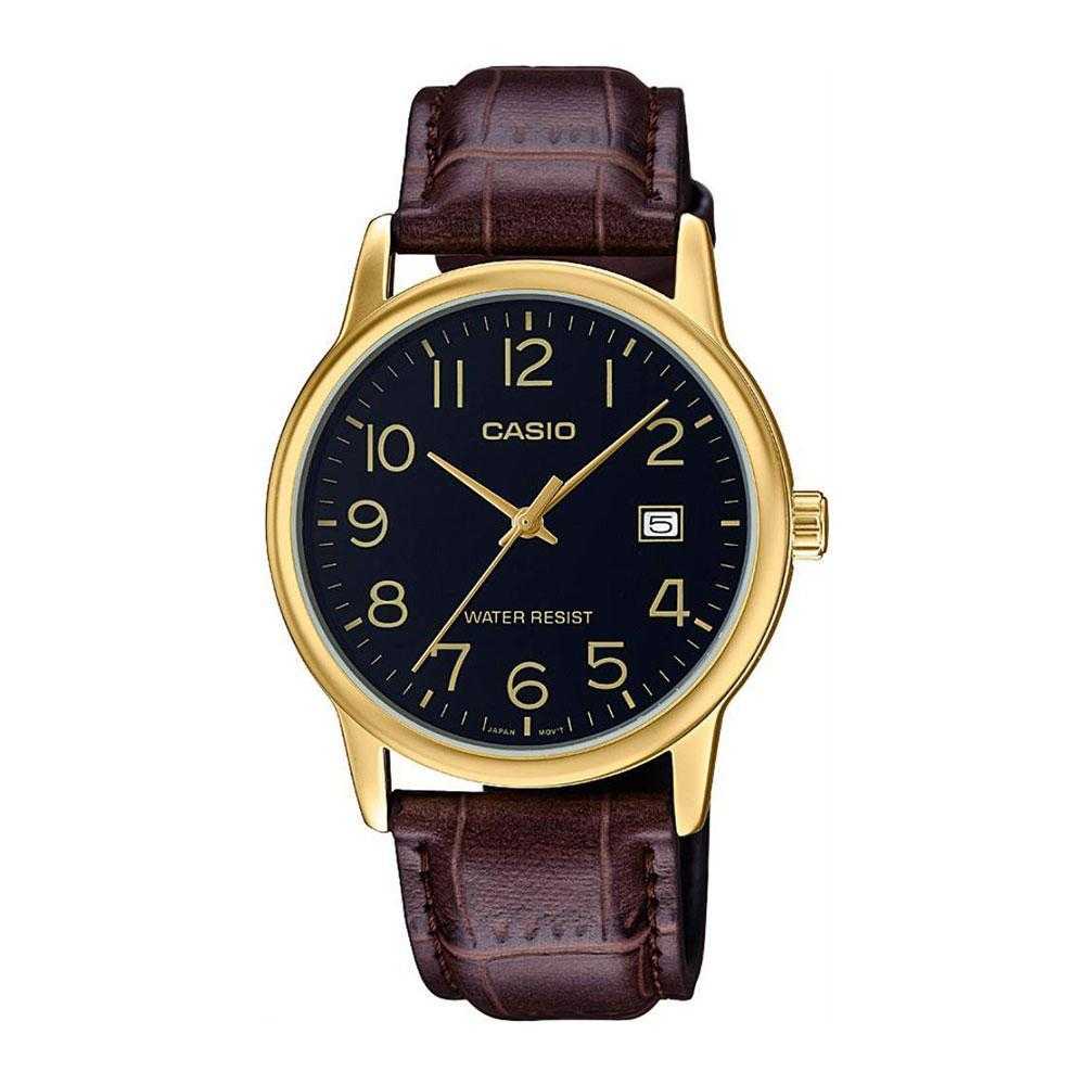 CASIO GENERAL MTP-V002GL-1BUDF QUARTZ GOLD STAINLESS STEEL BROWN LEATHER STRAP MEN'S WATCH - H2 Hub Watches