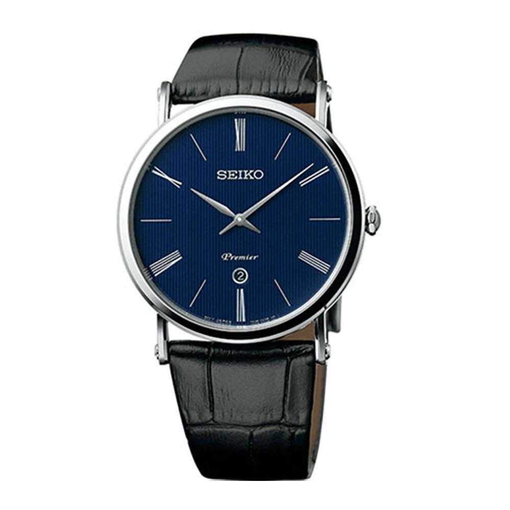 SEIKO PREMIER SKP397P1 ANALOG MEN'S BLACK LEATHER STRAP WATCH - H2 Hub Watches
