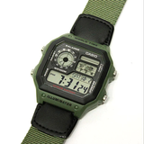 Casio Illuminator Digital Green Nylon Strap Men Watch AE-1200WHB-3BVDF-P