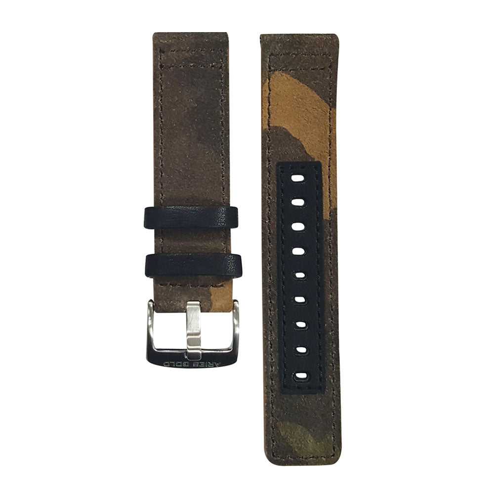 ARIES GOLD CAMO BROWN AG-L0031 SILVER BUCKLE LEATHER STRAP - H2 Hub Watches