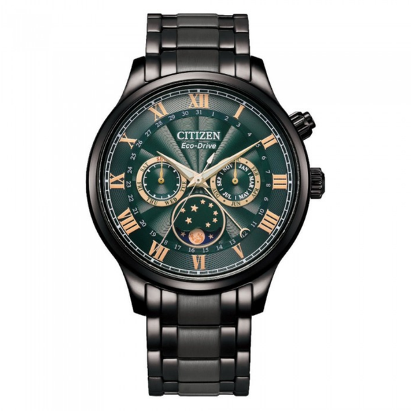 Citizen Eco-Drive Green Dial With Black Stainless Steel Strap Men Watch AP1055-87X