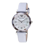 EMPORIO ARMANI ANALOG QUARTZ SILVER TORTOISESHELL AR11002 GREY LEATHER STRAP WOMEN’S WATCH - H2 Hub Watches