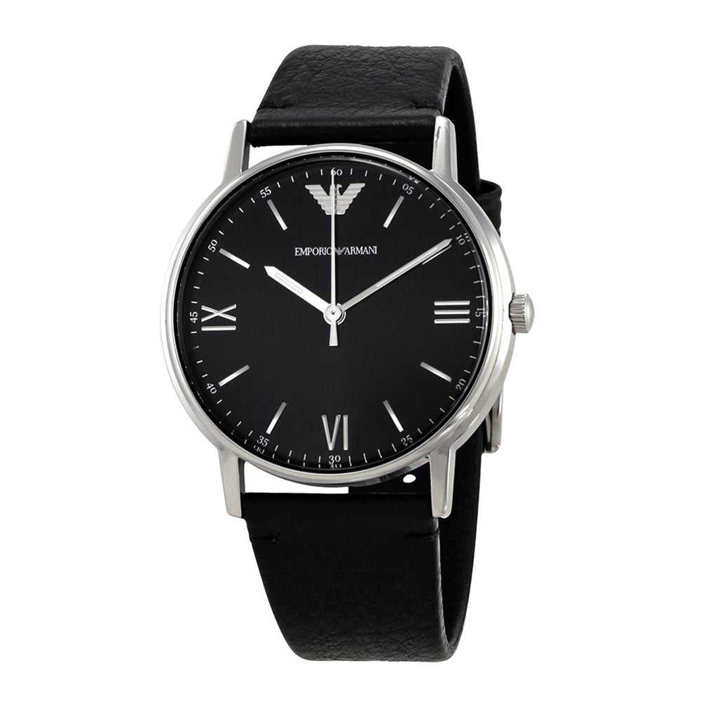 EMPORIO ARMANI AR11013 BLACK LEATHER STRAP MEN’S WATCH - H2 Hub Watches
