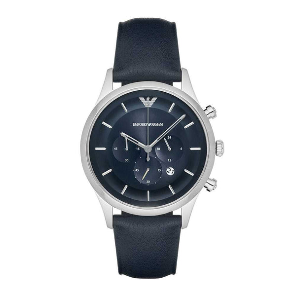 EMPORIO ARMANI CHRONOGRAPH AR11018 BLUE LEATHER STRAP MEN’S WATCH - H2 Hub Watches
