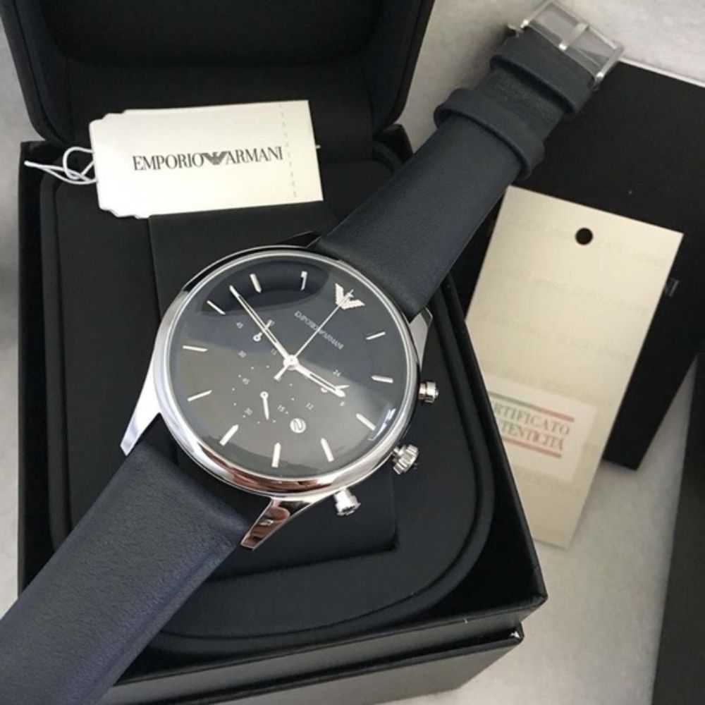 EMPORIO ARMANI CHRONOGRAPH AR11018 BLUE LEATHER STRAP MEN’S WATCH - H2 Hub Watches