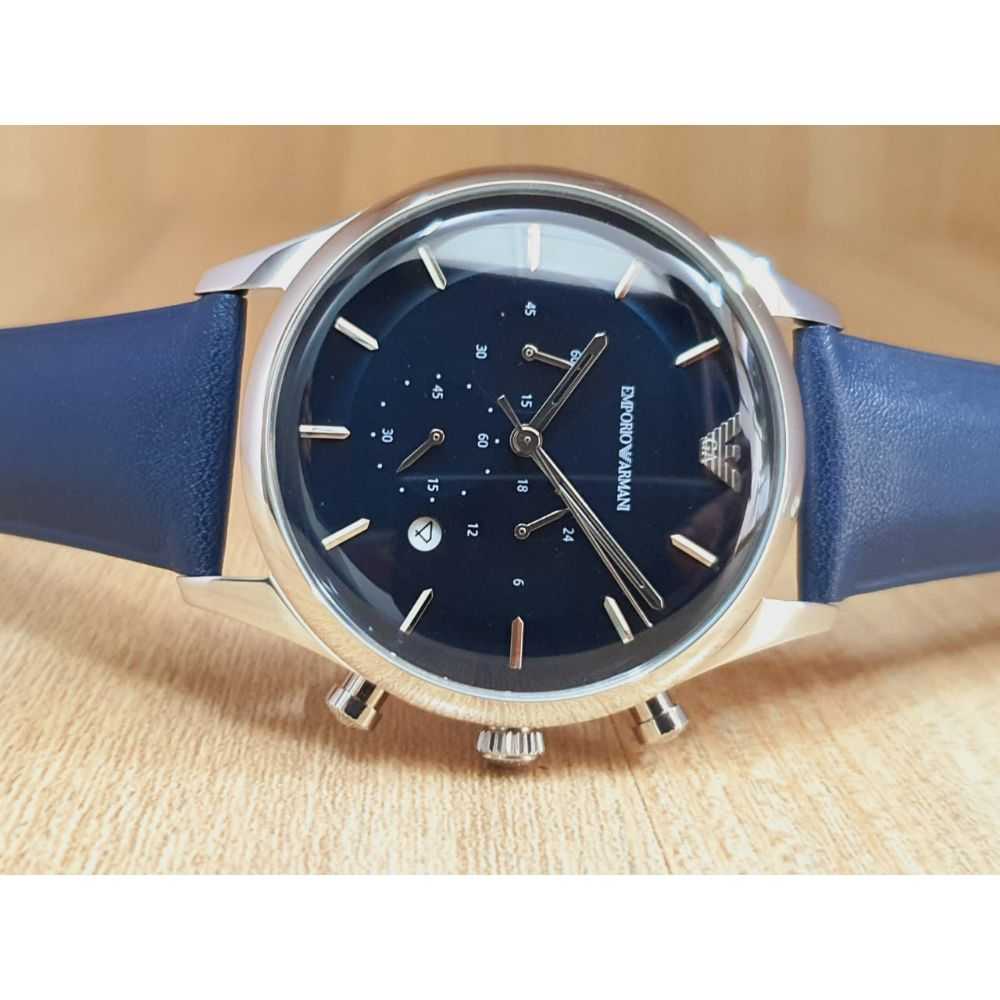 EMPORIO ARMANI CHRONOGRAPH AR11018 BLUE LEATHER STRAP MEN’S WATCH - H2 Hub Watches