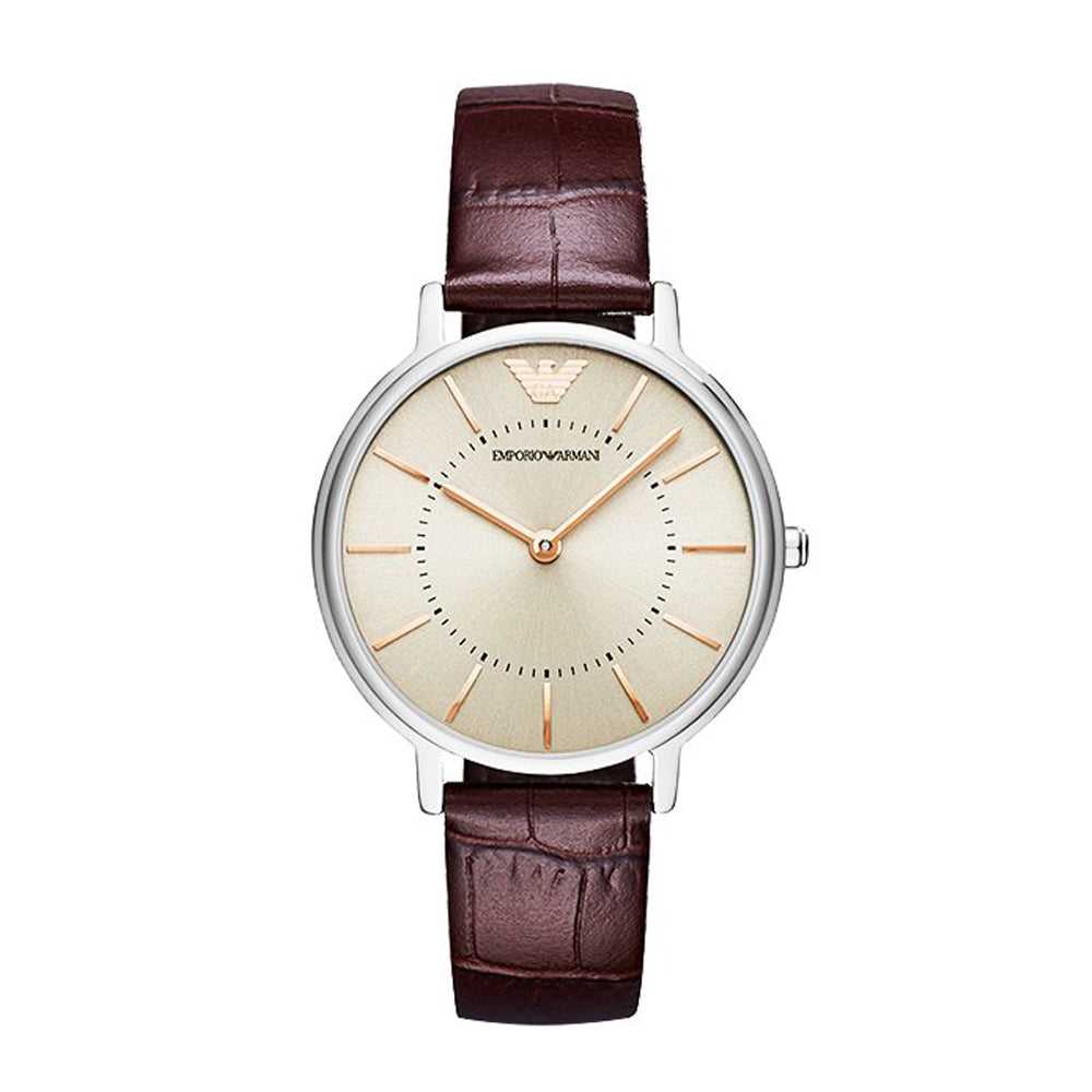 EMPORIO ARMANI ANALOG QUARTZ SILVER STAINLESS STEEL AR11063 BROWN LEATHER STRAP WOMEN'S WATCH - H2 Hub Watches