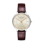 EMPORIO ARMANI ANALOG QUARTZ SILVER STAINLESS STEEL AR11063 BROWN LEATHER STRAP WOMEN'S WATCH - H2 Hub Watches