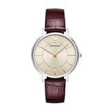 EMPORIO ARMANI ANALOG QUARTZ SILVER STAINLESS STEEL AR11063 BROWN LEATHER STRAP WOMEN'S WATCH - H2 Hub Watches