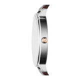 EMPORIO ARMANI ANALOG QUARTZ SILVER STAINLESS STEEL AR11063 BROWN LEATHER STRAP WOMEN'S WATCH - H2 Hub Watches