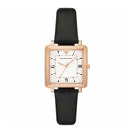 EMPORIO ARMANI ANALOG QUARTZ ROSE GOLD STAINLESS STEEL AR11067 BLACK LEATHER STRAP WOMEN’S WATCH - H2 Hub Watches